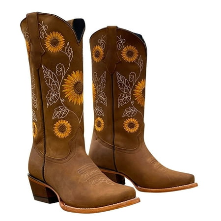 

HGWXX7 Womens Plus Size Fashion Boots Thick Heel Round Toe Embroidered Short Boots Shoes For Women Khaki 37
