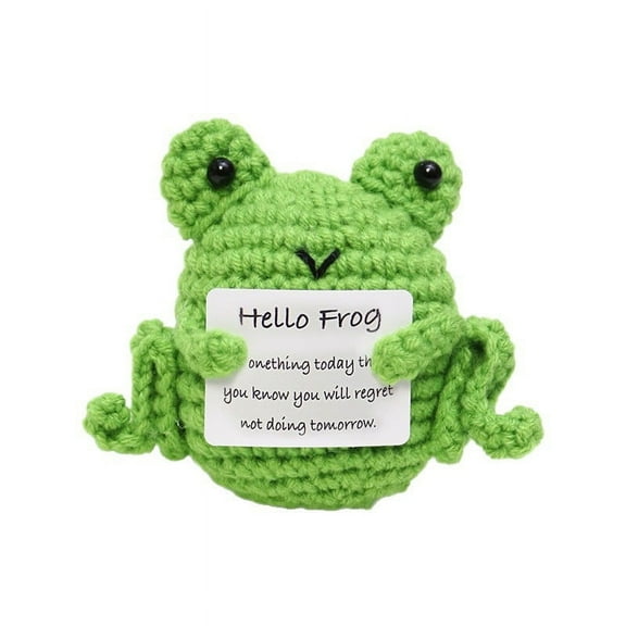 Handmade Mini Funny Positive Frog,Knitted Wool Doll with Positive Card for Cheer Up Gifts and Party Decorations, Cute Wool Positive Potato Crochet Doll for Birthday Gifts