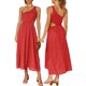 thumbnail image 1 of SAYOO vestidos largos acampanados para mujer 2022, verano sin mangas de un hombro fruncido Color sólido recorte de una pieza SAYOO casual, 1 of 7