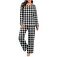 thumbnail image 2 of Womens Sleepwear Summer Plaid Print Lightweight Sleepwear with Pants Casual Crew Neck Long Sleeve Pajamas Womens Summer Pajamas, 2 of 7