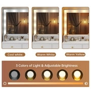Afuhokles Vanity Table with Lighted Mirror and Charging Station, Makeup Table Vanity Dresser with 10 LED Light, 5 Drawers White