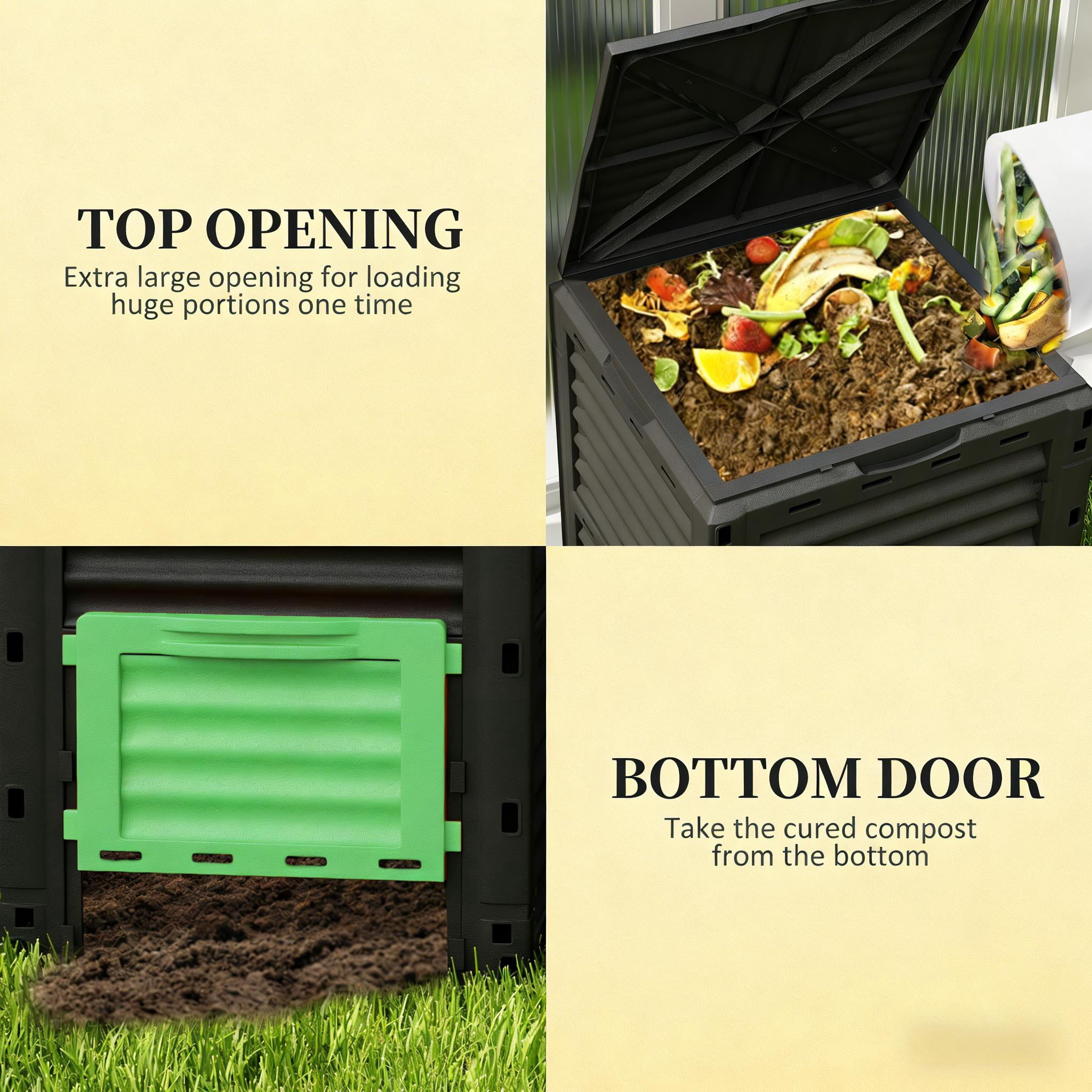 80 Gallon Outdoor Compost Bin, PP Garden Composter with Ventilation System & Snap-On Lid, Tool-Free Assembly Waste Turn Fertile Soil Box