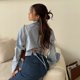 thumbnail image 4 of Camisa de manga larga coreana para mujer, blusa elegante sexy con tirantes y espalda descubierta para oficina, blusa informal ajustada con cordones y cuello vuelto, 4 of 5