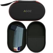 AGOZ Asthma Inhaler Case Zippered Cover Protective Medical Pouch Holder with Wrist Strap - Black / Red