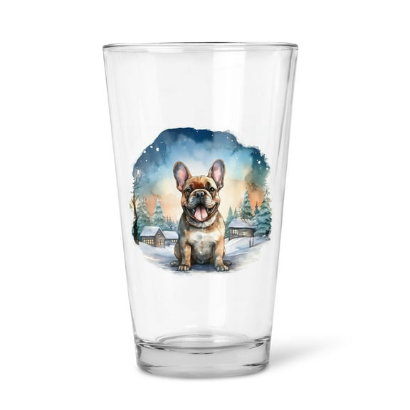 Hello Winter French Bulldog Welcome Snowy Night Watercolor Vintage 16oz Pint Beer Glass Mug Dog Lover Gifts Beer Glasses Cup - 01011