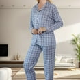 thumbnail image 2 of Womens Pajama Sets Plaid Print Lapel Long Sleeve Button Tops With Pants Loose Casual Two Piece Pajamas For Women Set Sleepwear Homewear,Purple,M, 2 of 7