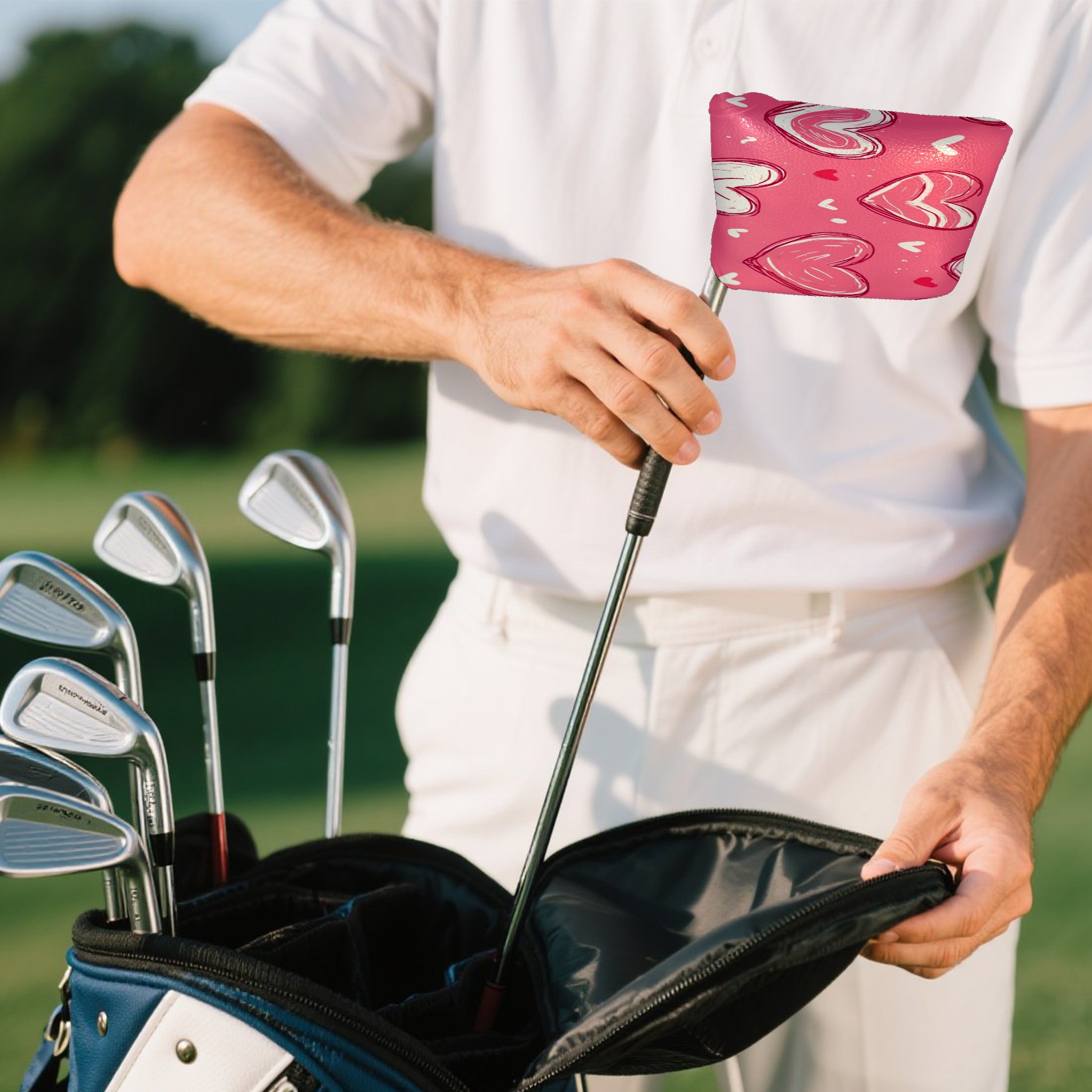 Golf Mallet Putter Cover Premium Leather Waterproof Golf Putter Head Cover with Magnetic Closure Valentine's Day Heart