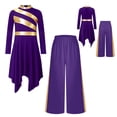 thumbnail image 5 of iiniim Girls Asymmetrical Lyrical Praise Dance Dress Liturgical Worship Church Robe with Palazzo Pants Set Purple 6, 5 of 7
