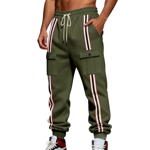 Men's Fleece Sweatpants Casual Loose Fit Joggers Elastic Waist Heavyweight Tapered Cargo Pants with Pockets