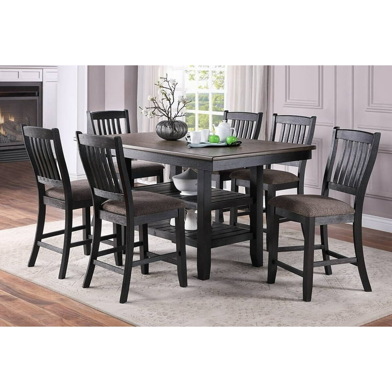 Modern Counter Height Set of 6 Dining Chairs Fabric Upholstered Seat High Chairs Kitchen Dining Room Furniture Dark Coffee