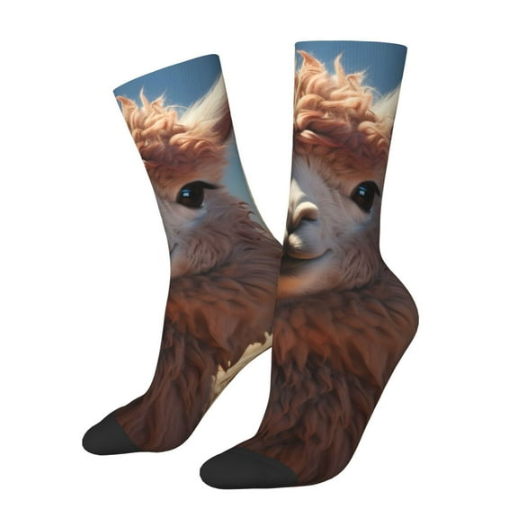 Honeii Fluffy Alpaca Mountain Meadow Print Adult Socks,Crew Socks,Casual Calf Socks,Daily Wear Socks for Men & Women, Perfect for Sports, Casual and Everyday Use