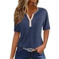 thumbnail image 2 of Weiqiqre Women's Fashion Stripe Printing Tops Summer V-Neck Slim Fit Casual New Arrival Button Women's Casual Tops, 2 of 5