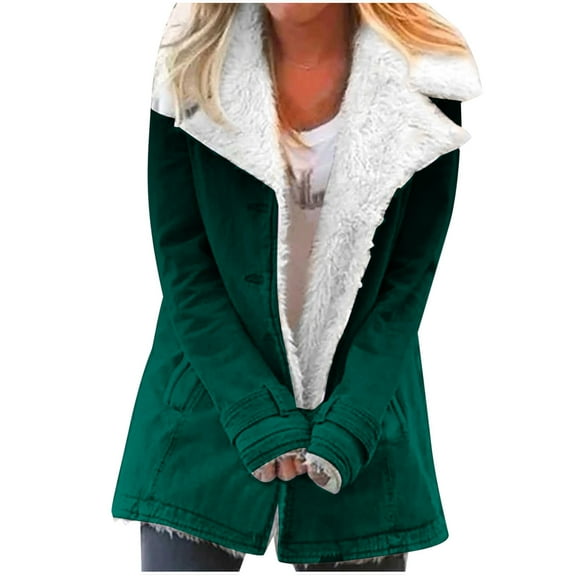 Women's Winter Warm Jackets Fashion Zip Up Plus Size Composite Plush Button Lapels Jacket Outwear Coat