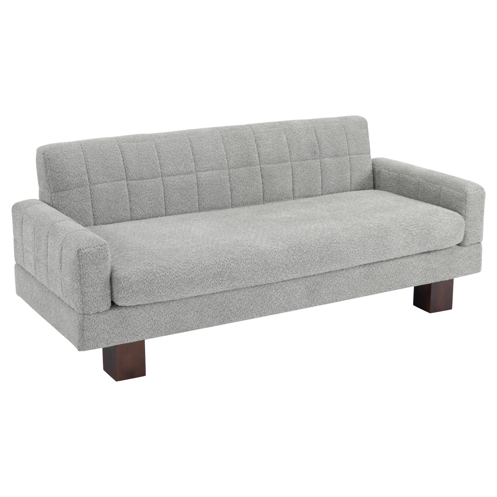 Leumius Loveseat Sofa, Boucle Fabric Biscuit Back Loveseat with Square Arms and Single Cushion Seat, Upholstered 2-Seater Couch for Living Room and Bedroom, Light Grey-Blue