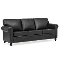 Classic Faux Leather Sofa Upholstered Couch with Removable Cushions and Rolled Arms for Living Room Office Apartment