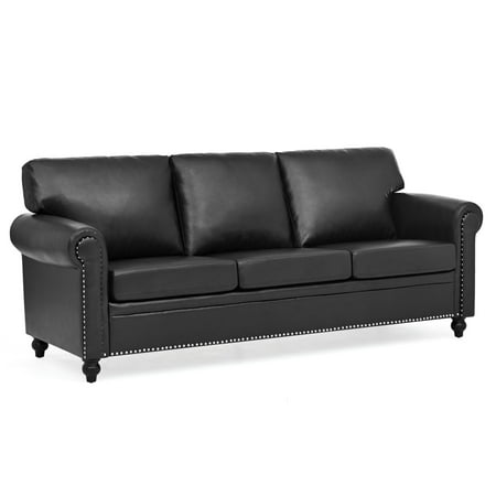 Classic Faux Leather Sofa Upholstered Couch with Removable Cushions and Rolled Arms for Living Room Office Apartment