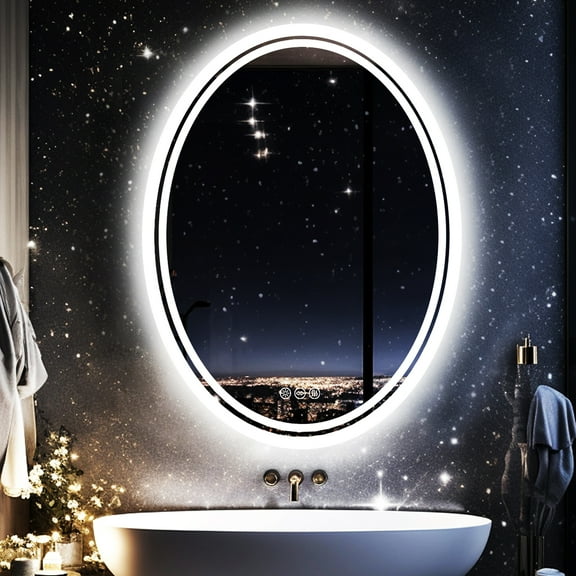 LUVODI Anti Fog LED Bathroom Mirror Contemporary Oval Dimmable Shatterproof Makeup Mirror 24x32 in