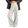 thumbnail image 2 of Business Office Slacks Dress Pants For Women Elegant High Rise Pleated Wide Leg Pant Ladies Button Closure Flowy Suit Pant Lightweight Straight Trousers, 2 of 6