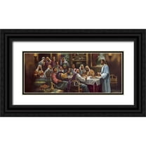 Unknown 32x15 Black Ornate Wood Framed with Double Matting Museum Art Print Titled - Black Last Supper