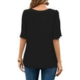 thumbnail image 5 of TIHLMK Blouses for Women Fashion Women Summer Solid Color V-Neck Short Sleeve Loose Tops Shirts Blouses Pullovers Black, 5 of 9