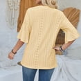 thumbnail image 6 of DHFJKG Women's Boho T Shirt Half Sleeve Summer Beach Hallow Out V Neck Solid Color Loose Fit Tunic Casual Tee Vacation Stylish Tops, 6 of 9