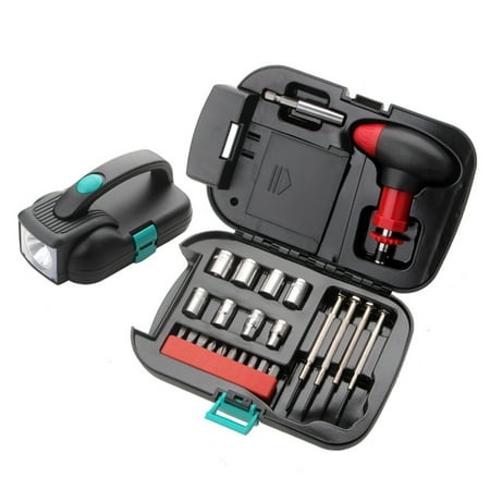 

FarDo 24Pcs/Set Portable Screwdriver Bit Tool Box High-brightness Lighting Simple Installation Ratchet Handle Flashlight Tool Set for Home