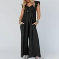 thumbnail image 4 of Womens Fashion Summer Solid Casual V Neck Sleeveless Belted High Waist Long Pants Rompers, 4 of 8