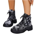 thumbnail image 5 of BRGZLK Cowboy Boots for Women Round Toe Chunky Heel Plaid Lace Up Punk Motorcycle Western Style Side Zip Comfort Ankle Booties Daily Winter 2026 Black 39, 5 of 9