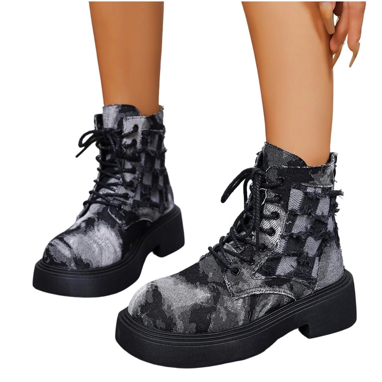 Viluyesy Womens Ankle Combat Boots Round Toe Platform Lug Sole 
