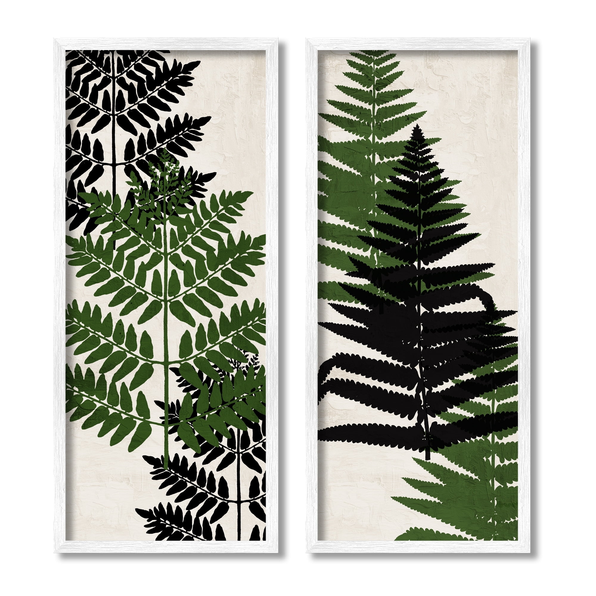 Stupell Industries Bold Layered Fern Leaves Modern Botanical Sprigs Graphic Art White Framed Art Print Wall Art, Set of 2, Design by Kim Allen