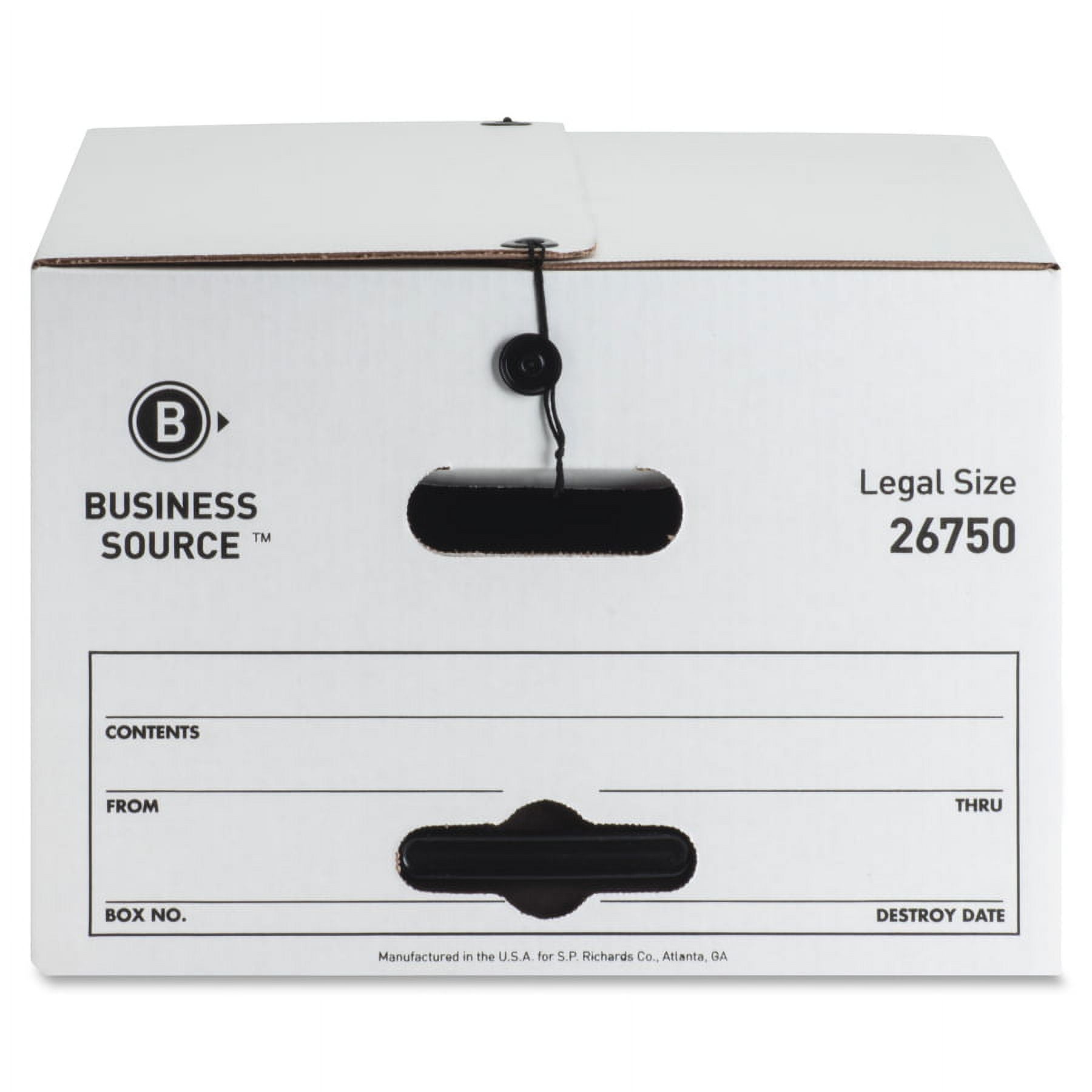 Business Source Light Duty Legal Size Storage Box - External Dimensions: 15" Width X 24" Depth X 10"height - Media Size Supported: Legal - String/button Tie Closure - Light Duty - Stackable - White -