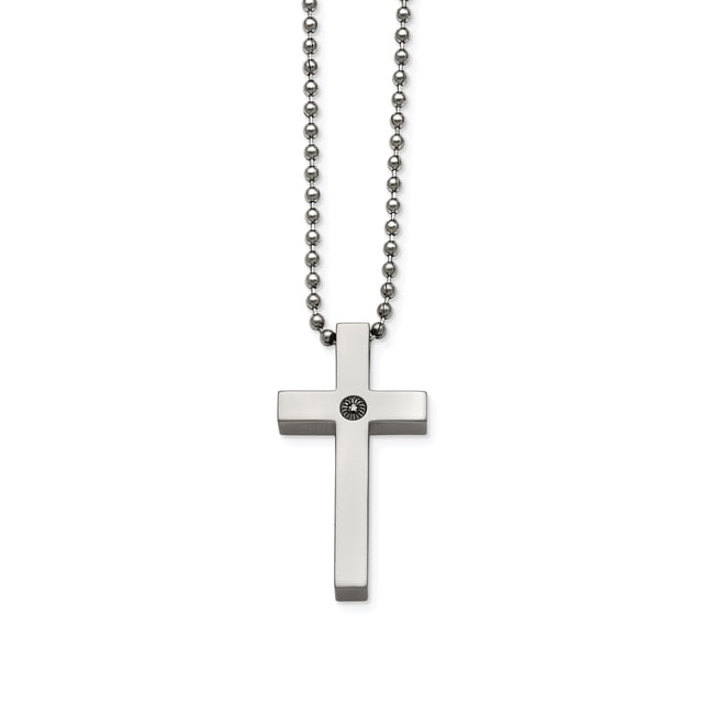 Titanium Polished 1/2pt. Diamond Cross Necklace 22in