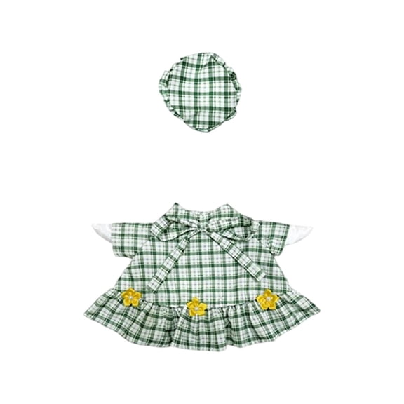 Spring Green Plaid Goose Dress Hat Set for 23 Inch Garden Goose Figurine,Floral Accent Outfit Outdoor Yard Decor