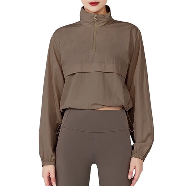 Chaqueta Deportiva con Cremallera para Mujer, Cuello Alto, Resistente Al Viento, Protección Solar, para Hacer Ejercicio Al Aire Libre. Color Castaño L