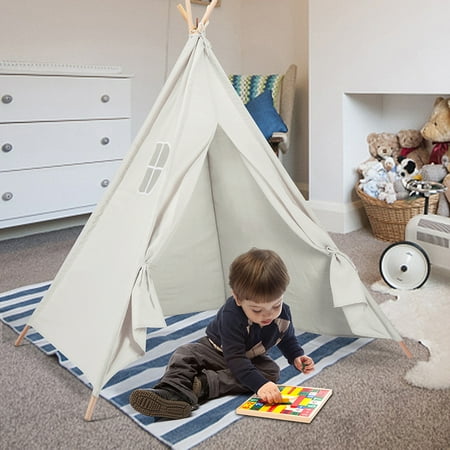 Kids Teepee Tent Cotton Canvas Toddler Tent Washable Foldable Teepee for Kids Indoor Outdoor Play Tent