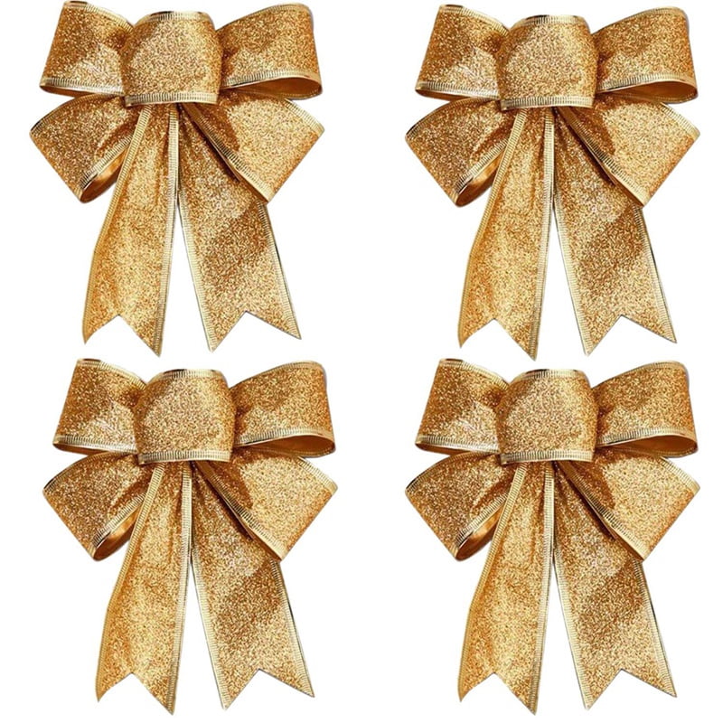 60PCS Christmas Tree Decoration Bows Ribbon Gold 25 X 21cm Xmas Ornaments