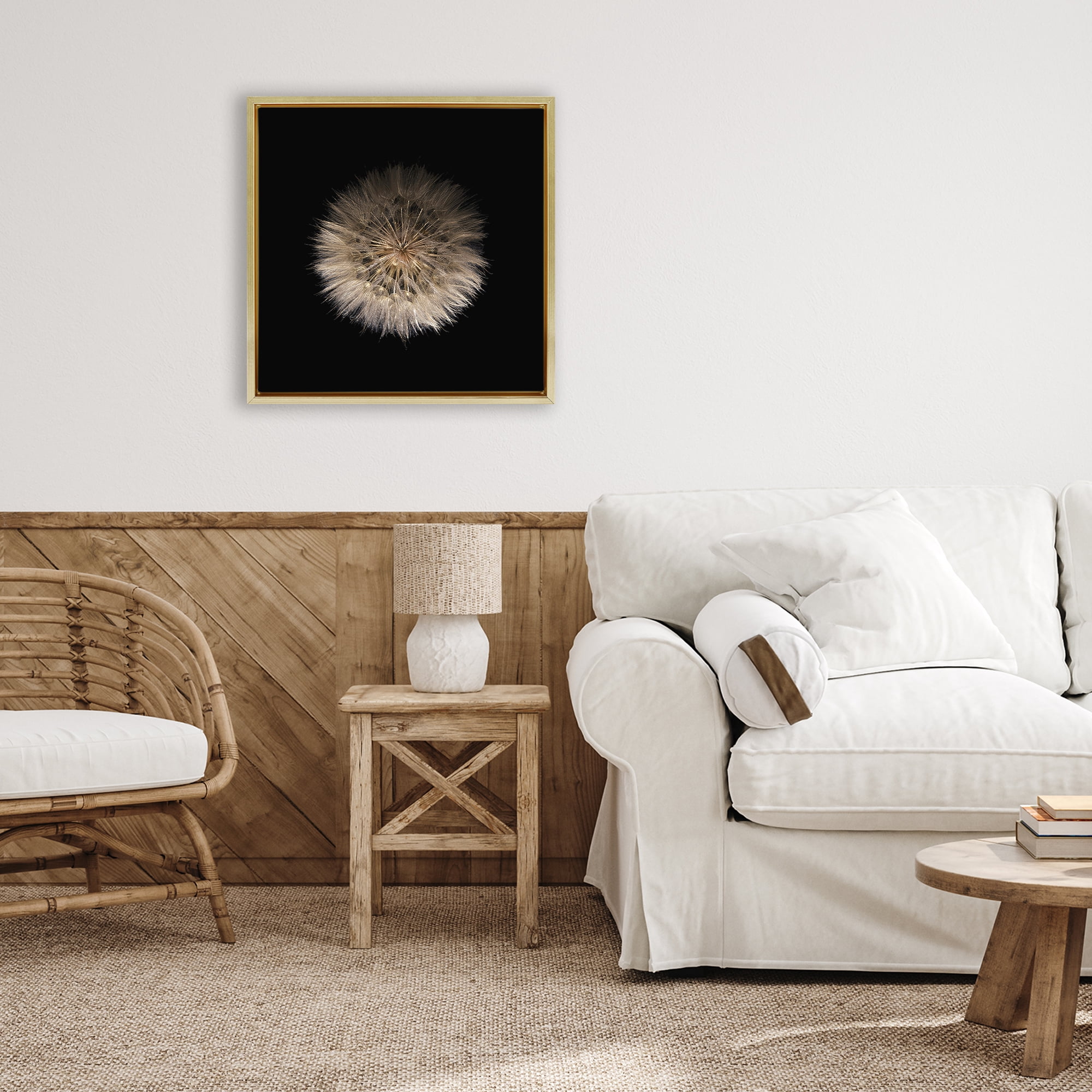 Stupell Industries Wispy Dandelion on Black Gold Framed Floater Canvas Wall Art, design by Beth Adoette