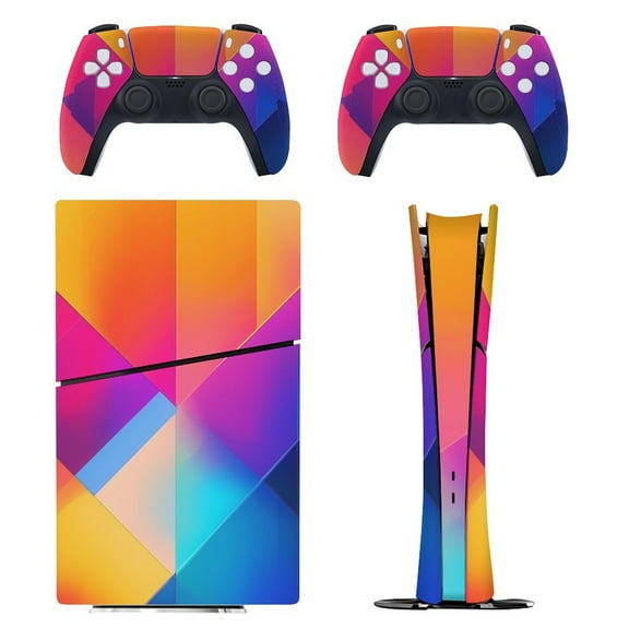 Skin Sticker for PS5 Slim Standard PS5 Pro Disc Digital Edition Console and Controllers Decals for Playstation 5 (Gradient Geometric Abstract,PS5 Slim Disc Edition)