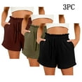 thumbnail image 2 of YUGYXL 3PC Stretch Waist Shorts for Women Drawstring Summer Wide-Leg A-line Shorts with Pockets Holiday Shorts Black S, 2 of 3