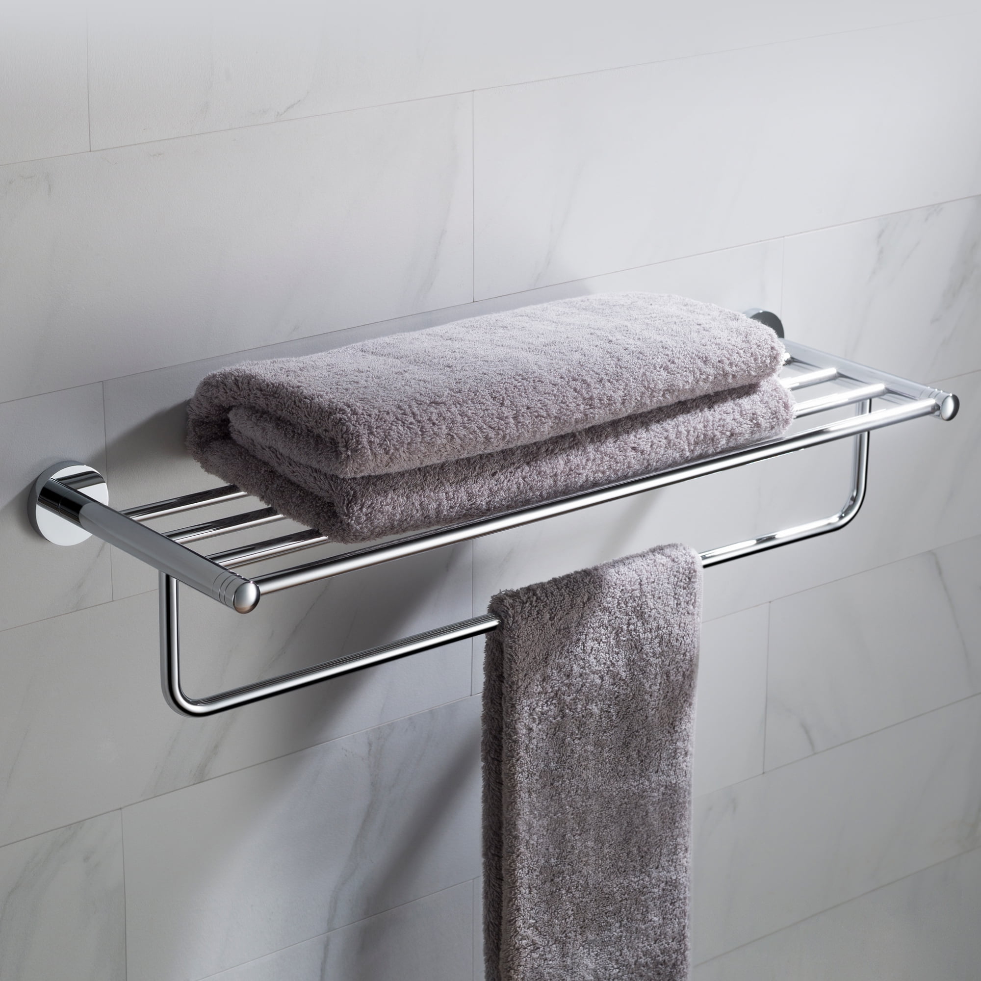 KRAUS Elie? Bathroom Shelf with Towel Bar, Chrome Finish