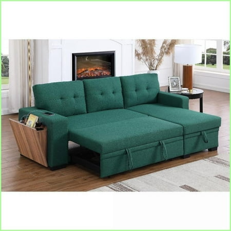 3-Piece Modern Linen Blend Pull-Out Sectional with Chaise Storage | Square Arms | Tight Back | Living Room Sofa