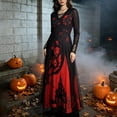 thumbnail image 2 of ZHOGXU Womens Halloween Gothic Dresses Long Sleeve V Neck Floral Print Tulle Maxi Dress For Party Dress Up Costume,M, 2 of 5