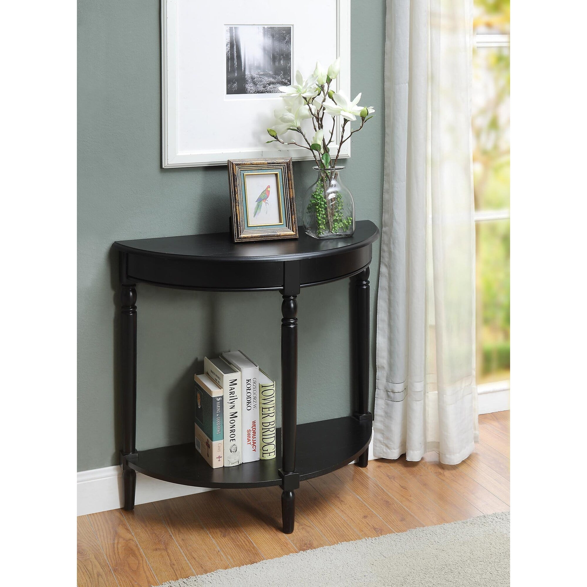 Copper Grove Lantana Halfmoon Entryway Table with Lower Shelf Black