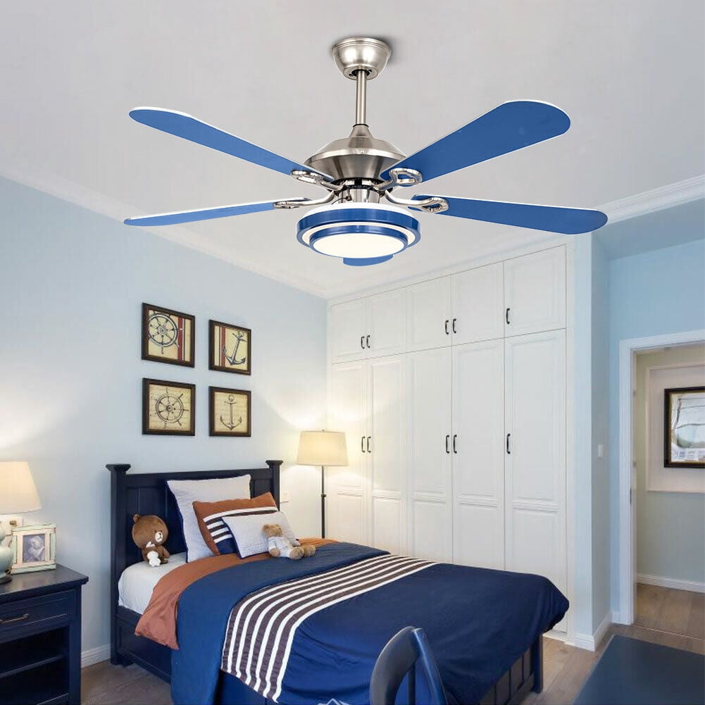 Acrylic Ceiling Fan Light Chandelier Lamp LED Dimmable 5-Blade with Remote Blue