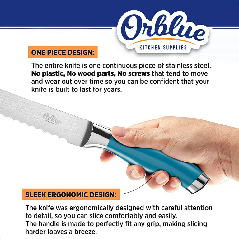 Orblue Serrated Bread Knife with Upgraded Stainless Steel Razor Sharp Wavy  Edge Width - Bread Cutter Ideal for Slicing Homemade Bagels, Cake (8-Inch