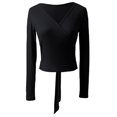 thumbnail image 5 of Sinleey Ballet Wrap Top Dance Long Sleeve Self Tie at Back Cardigan for Women Crochet Dance Tops Black L, 5 of 5