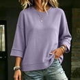 thumbnail image 6 of SETOOFF 3/4 Length Sleeve Womens Tops Crew Neck Waffle Knit Casual Shirts Loose Fit Pullover Blouses Soft Stretchy Daily Wear Tops for Women Spring Summer Fall, 6 of 9