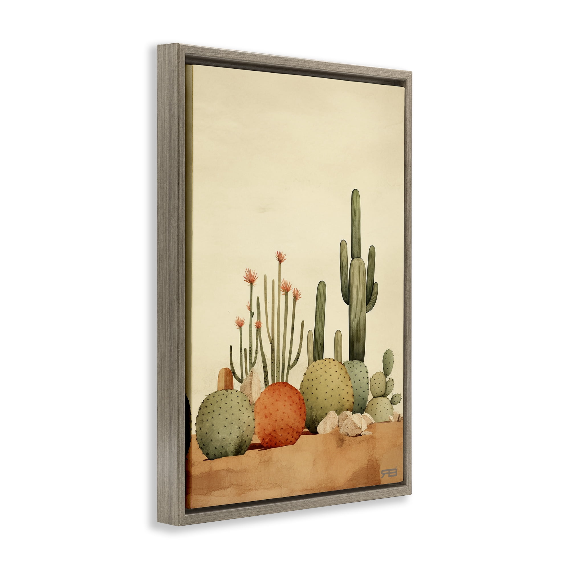Stupell Industries Desert Cactus Scenery Landscape Painting Brown Floater Framed Art Print Wall Art, 17 x 25