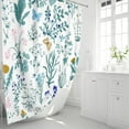 thumbnail image 2 of Extra Long Shower Curtain 72 x 84 Inch, Tall Teal Floral Fabric Shower Curtain, Cute Botanical Herbs Flower Butterfly Aesthetic Bathroom Shower Curtain Set with Hooks, 2 of 6