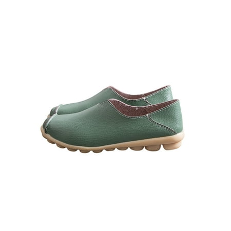 

UKAP Women Loafers Comfort Flats Slip On Driving Shoes Breathable Casual Shoe Ladies Leather Lightweight Green 10.5